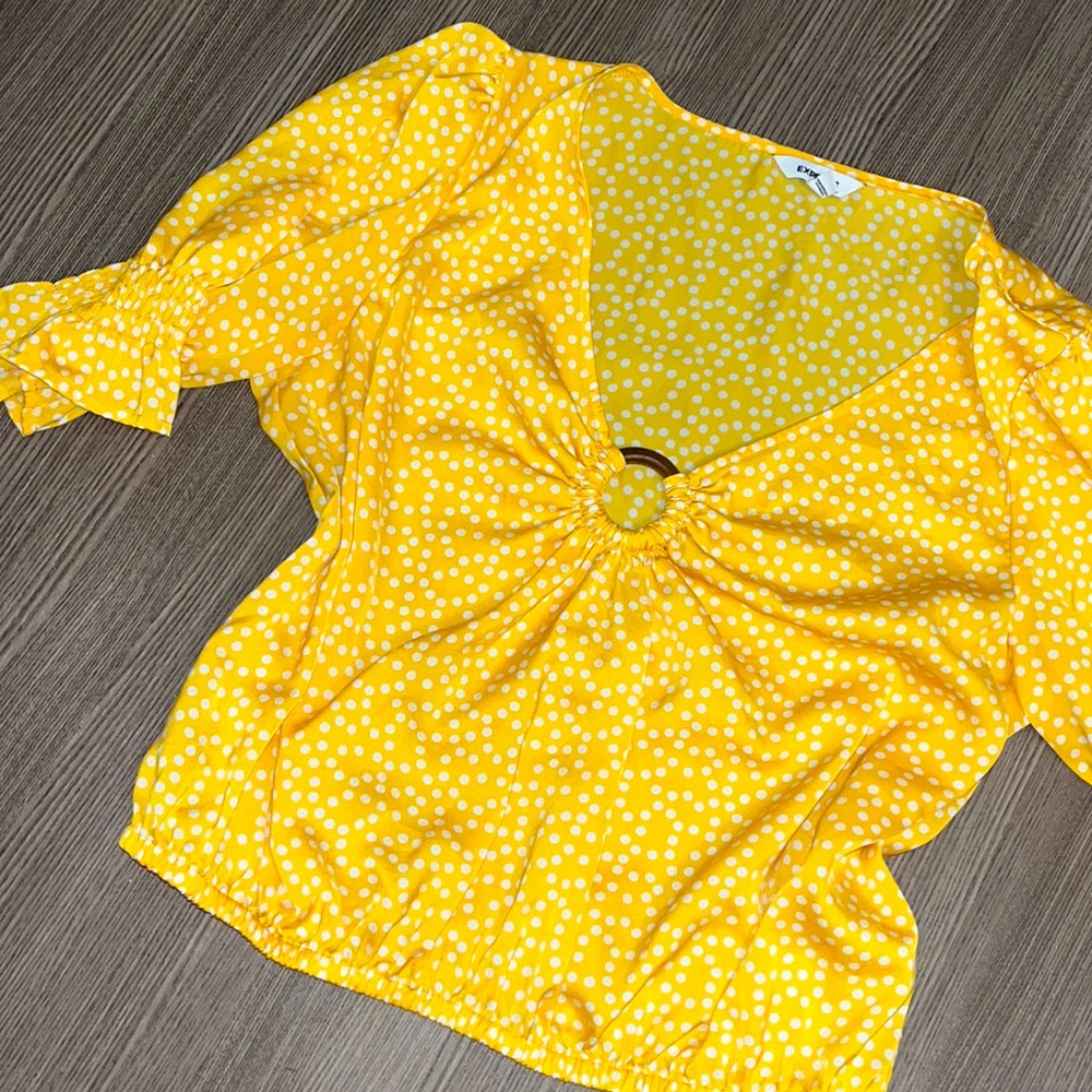 Yellow Polka Dot Rouched Top